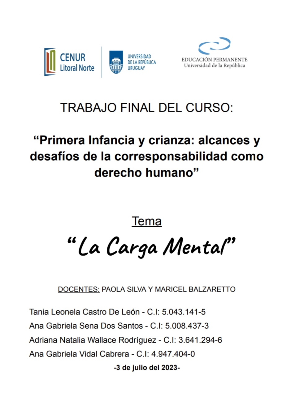 Imagen para los medios: La corresponsabilidad como Derecho Humano: "Carga Mental"